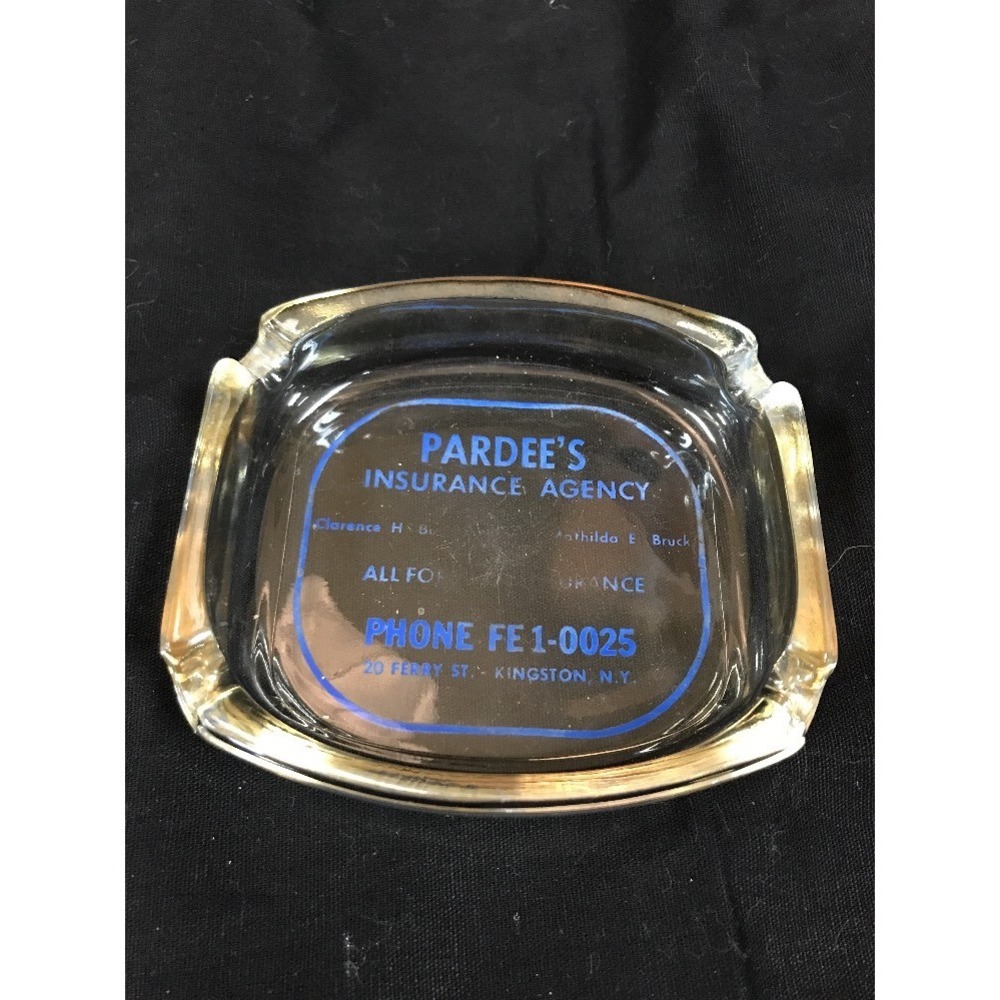 Vintage Original Glass Pardee's Insurance Agency Advertising Glass Ashtray
